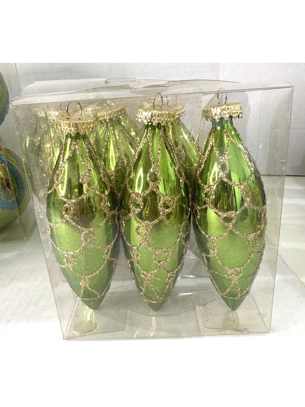 Lot of 20 Hobby Lobby + Home Goods Glass Christmas Ornaments Green Gold Silver - Picture 2 of 13